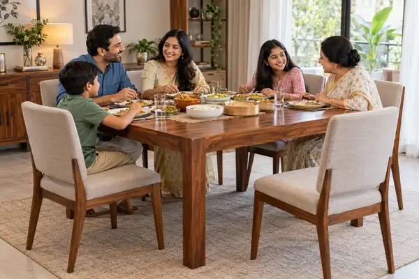 6 seater dining table setup perfect for medium-sized families in Indore