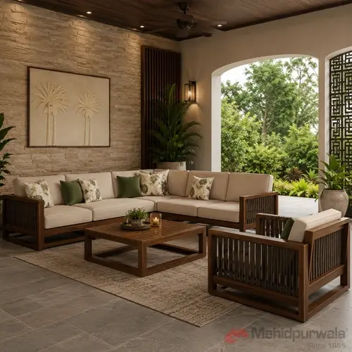 Durable all weather wooden sofa set design perfect for modern living rooms.
