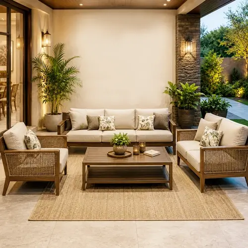 Durable all weather wooden sofa set design perfect for modern living rooms.