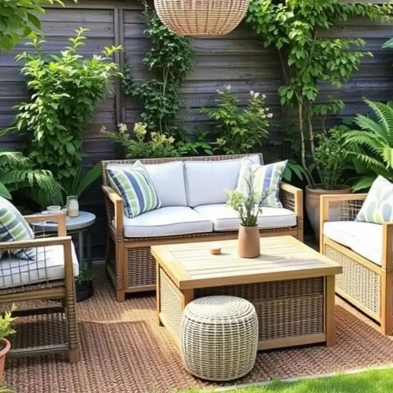 Balcony patio furniture set with rattan chairs