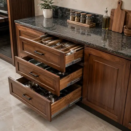 Sturdy base kitchen cabinets crafted in Bhopal studio