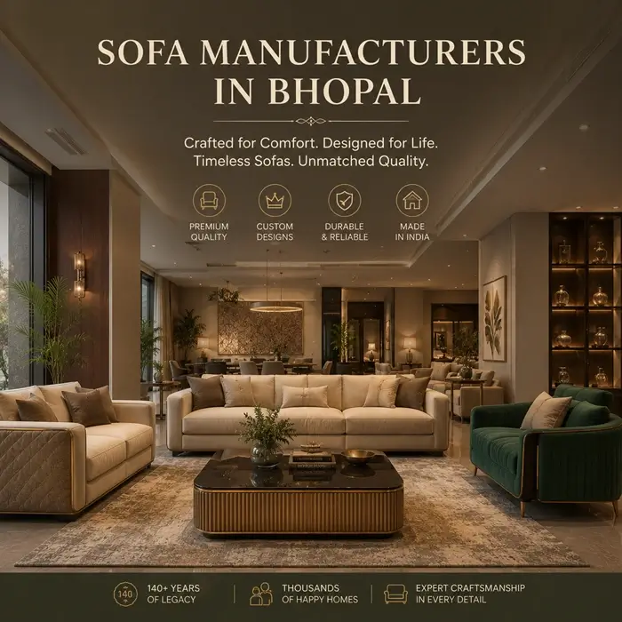 Premium sofa manufacturing unit displaying custom factory furniture in Bhopal.