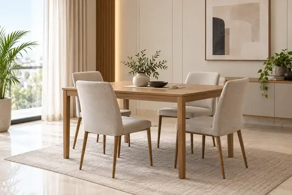Clean-lined compact 4 seater dining table for modern apartment interiors