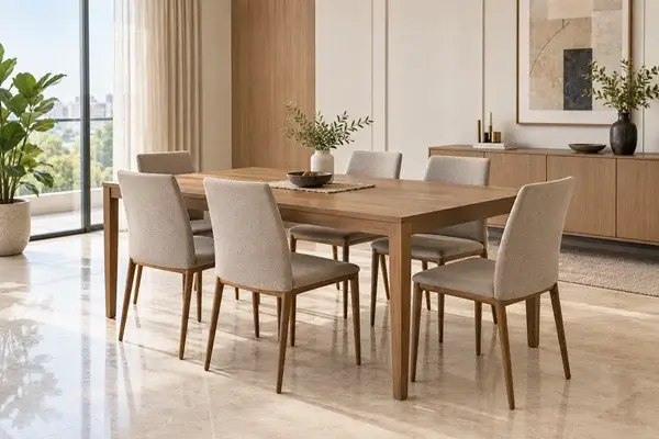 Clean-lined modern 6 seater dining table design for contemporary home décor