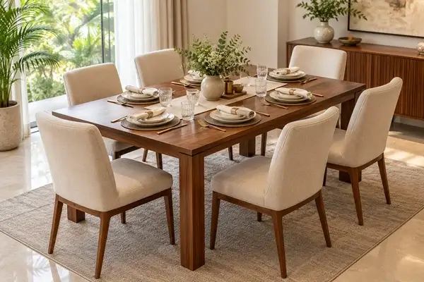 Ergonomic and comfortable 6 seater dining chairs and table arrangement