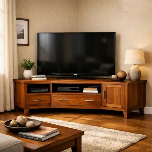 Space saving corner TV unit in Bhopal showroom