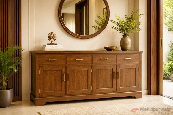 Traditional Indian wooden craftsmanship showcasing durable master bedroom furniture.