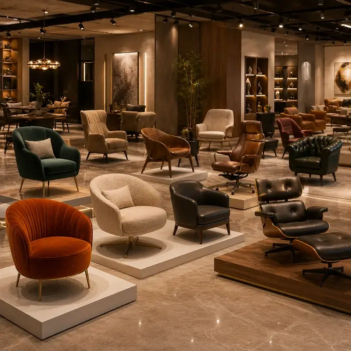 Designer chairs display collection at Raipur showroom