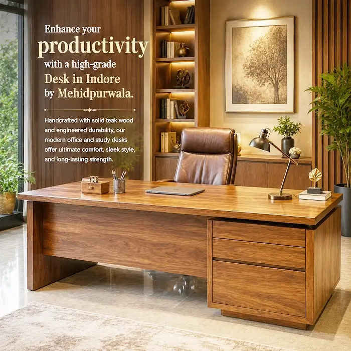 Modern wooden desk collection at Mehidpurwala Indore showroom