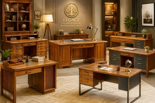 Legacy of handcrafted wooden desk units at Mehidpurwala Indore