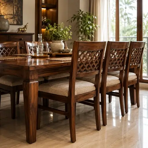 Sturdy wooden dining chairs crafted in Bhopal studio