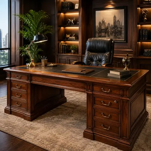 Grand solid wood executive desks in Bhopal showroom