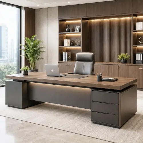 Executive wooden office desk designed by Indore manufacturers