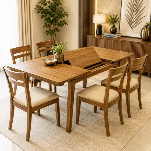 Custom extendable wooden dining table designed in Indore