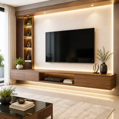 Wall mounted floating TV console unit designed in Indore