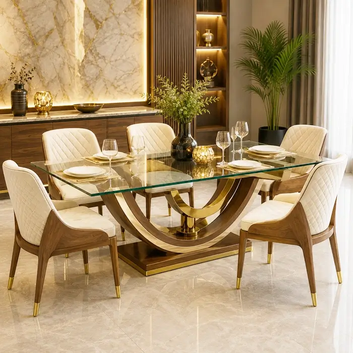 Wide range of glass dining sets at Mehidpurwala Indore showroom