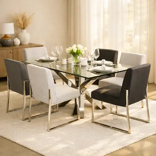 Modern glass top 6 seater dining set in Raipur