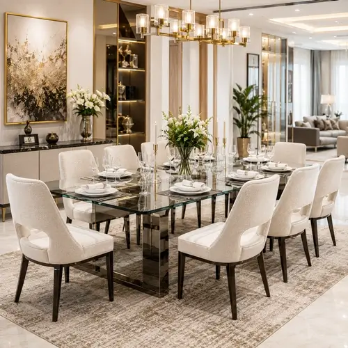 Modern glass top 8 seater dining set in Raipur
