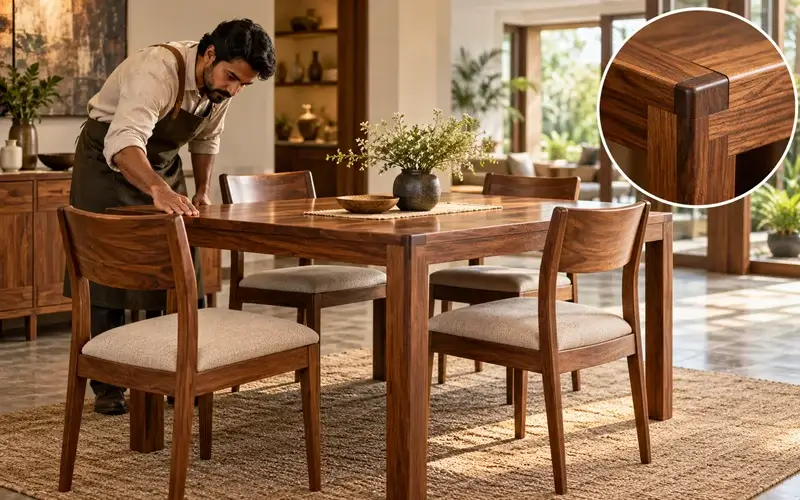 Durable handcrafted wooden 4 seater dining table with premium finish