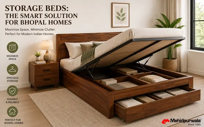 Space saving solid wood bed with smooth hydraulic storage compartments designed for modern apartments.