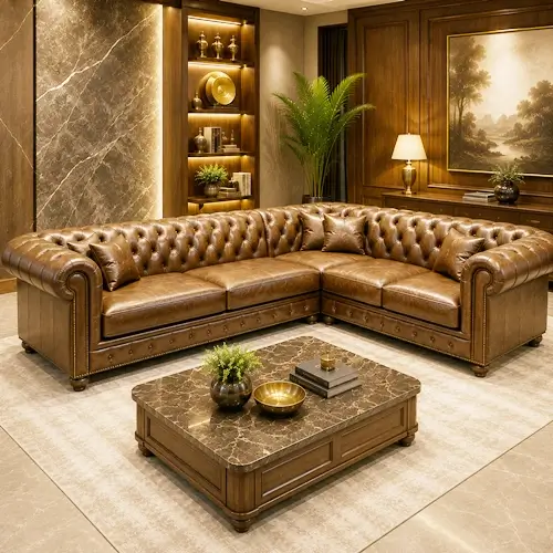 Luxury leather L shape sofa available in Raipur store