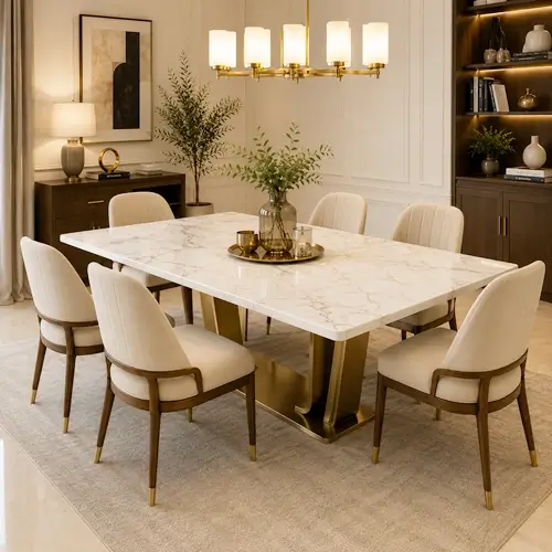 6 seater marble top dining tables.