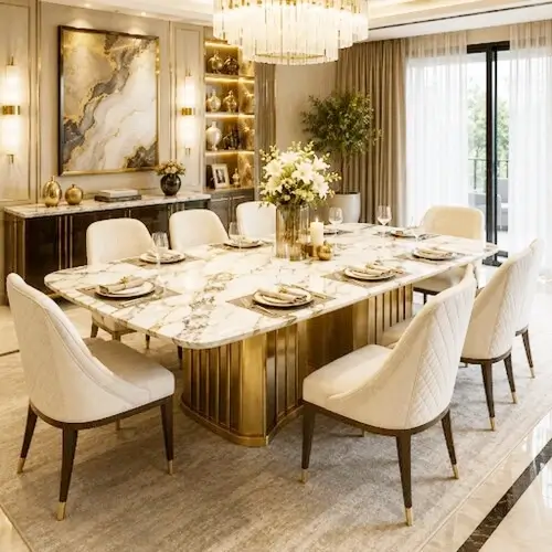 8 seater marble top dining tables.