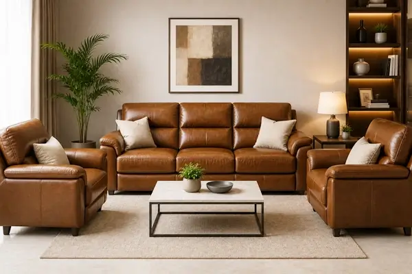 Elegant and sleek genuine leather sofa set offering a rich look and easy to clean premium finish
