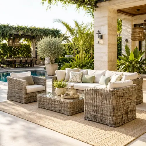 Weatherproof wicker sofa lounge sets.
