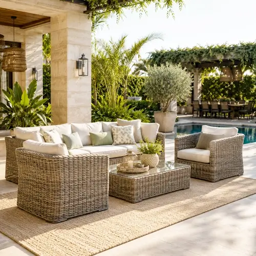 Weatherproof wicker sofa lounge sets.