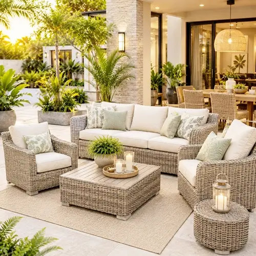 Weatherproof wicker sofa lounge sets.