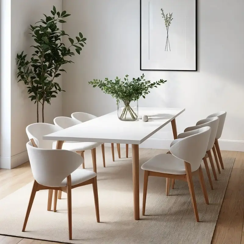 Marble top dining table with cushioned chairs