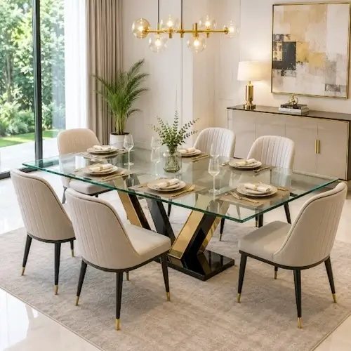 6 seater glass top dining tables.