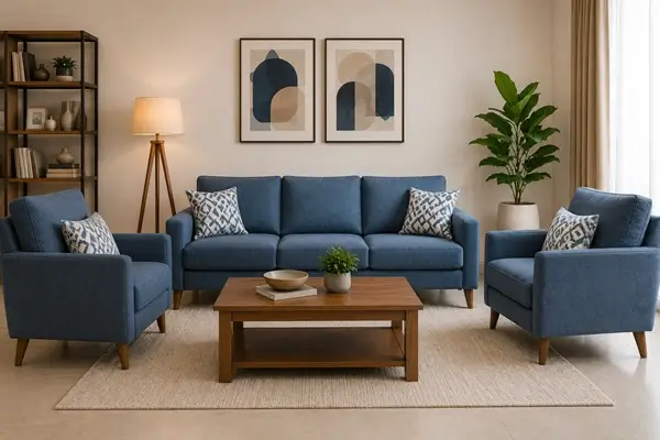 Cozy and vibrant luxury fabric sofa set with highly durable upholstery material for modern decor.