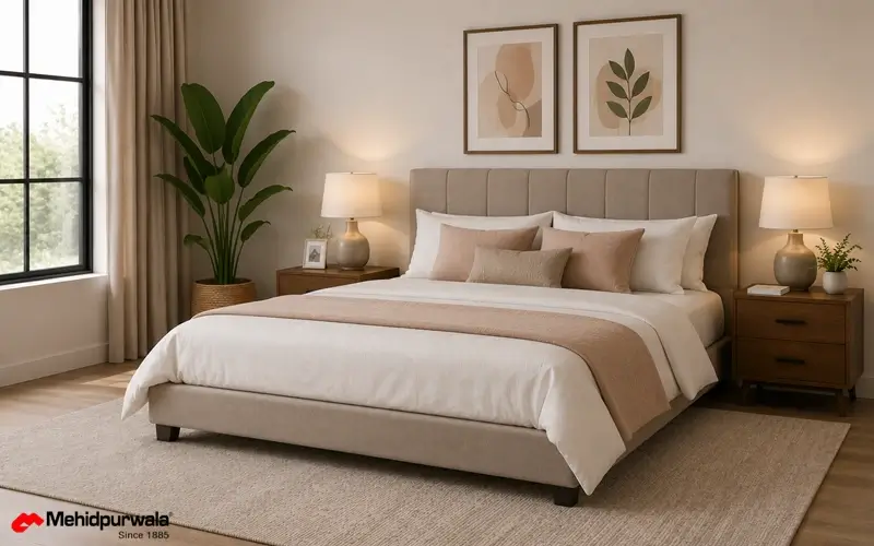 Compact and stylish queen size premium bed frame that fits perfectly in standard apartment bedrooms.