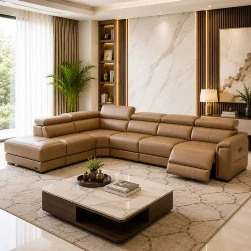 Modern sectional leather sofa in Raipur showroom