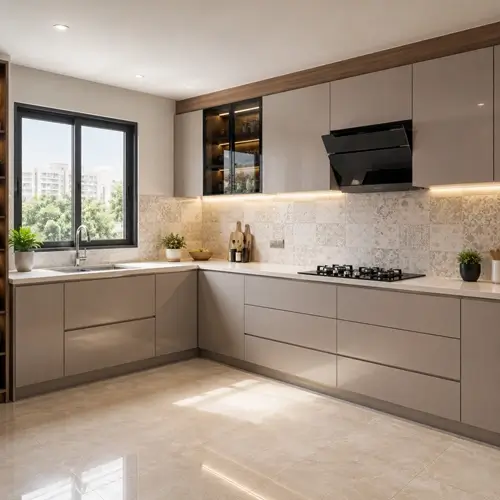 Sleek modular kitchen cabinets available in Bhopal