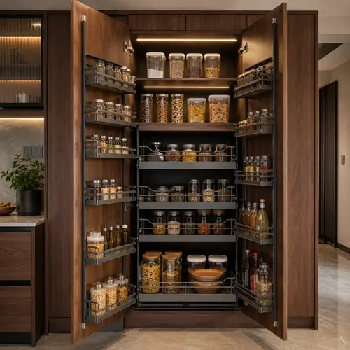 Tall pantry unit kitchen cabinets in Bhopal showroom