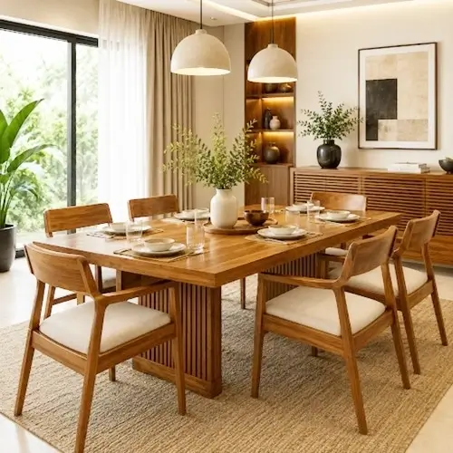 6 seater teak wood dining sets.