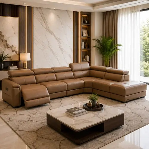 Premium leather corner sofa in Raipur furniture shop