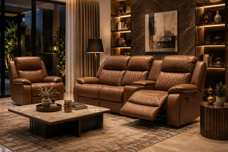 Recliner sofa for small living room with space-saving placement