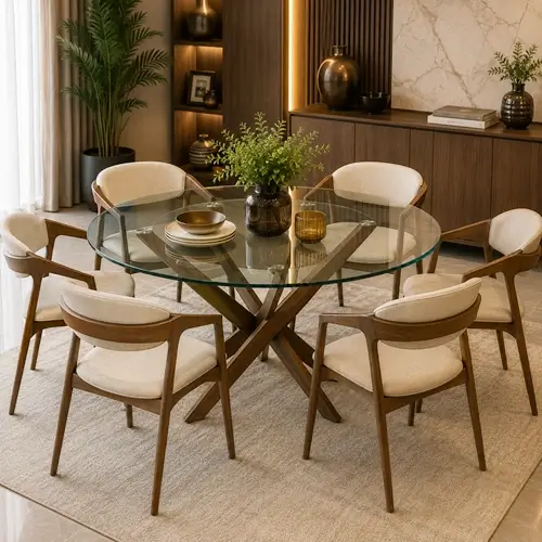 Designer round glass dining table set in Mehidpurwala Indore