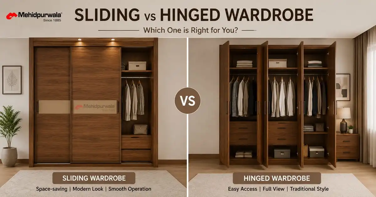 Sliding vs hinged wardrobe side-by-side comparison in a modern Indian bedroom