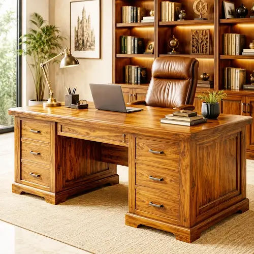 Handcrafted solid teak wood desk crafted by manufacturers in Indore