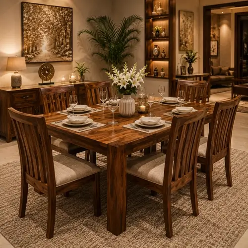 Handcrafted solid teak wooden dining set in Raipur