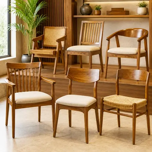 Handcrafted wooden chairs available at Mehidpurwala Indore store