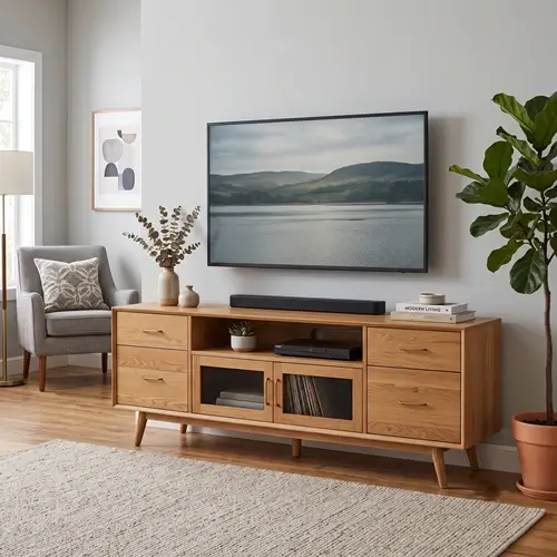 Designer wooden TV cabinet unit available in Indore store